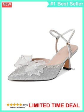 Rhinestone Bow Heels Slingback Kitten Heel Ankle Strap Wedding Pumps